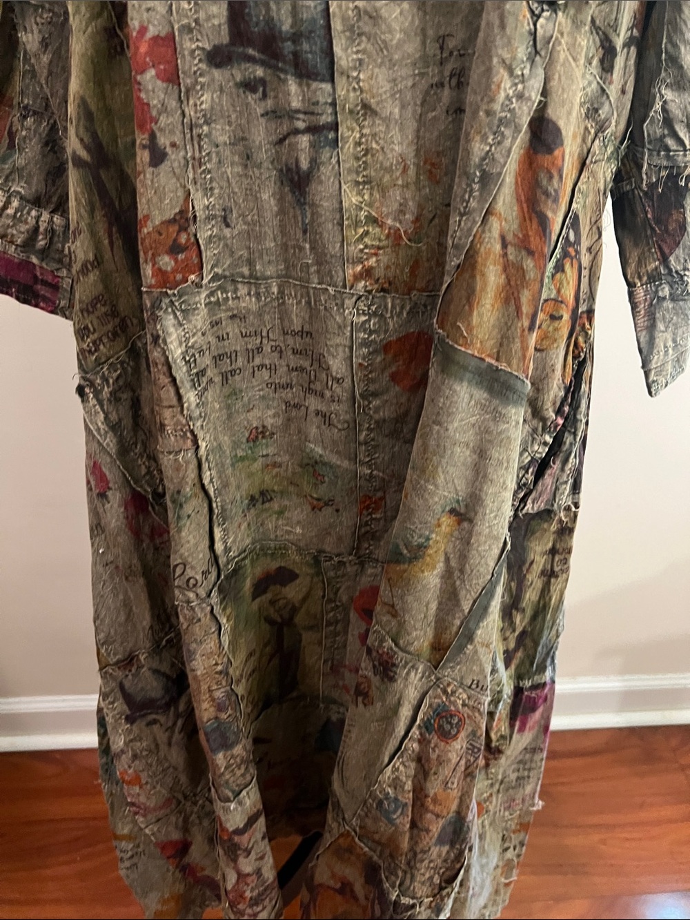 NWT Paper Lace Patchwork-Inspired Olive Multi Long Sleeve Midi Dress - Picture 3 of 11